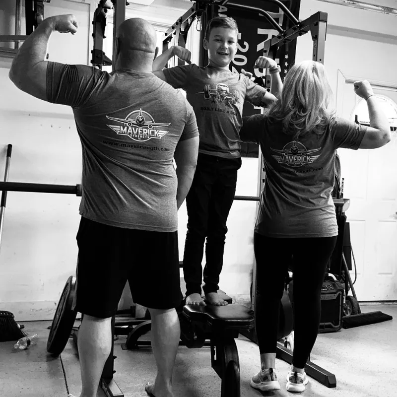 Maverick Strength Co. family training together in home gym